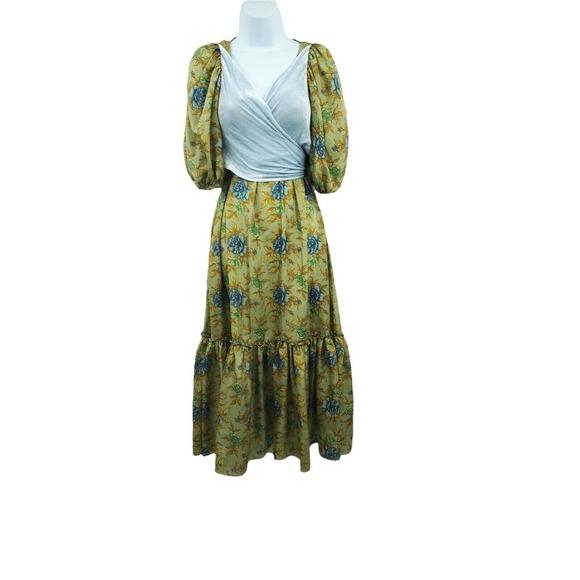 RENTRAYAGE WOMENS SIZE 2 TIE BACK RUFFLE HEM YELLOW FLORAL SILK DRESS MSRP 1250 - Picture 1 of 7